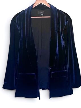 1. State Women's Dark Navy Velvet Open Blazer